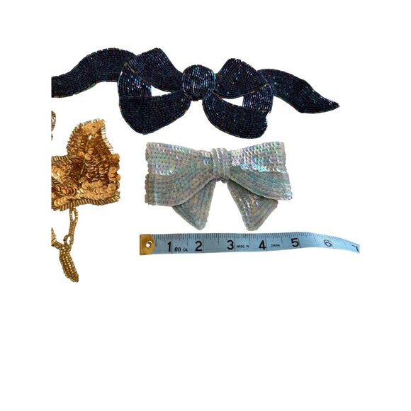 Bundle of 3 Vintage Beaded Sequin Appliques Flower Bows main image 6